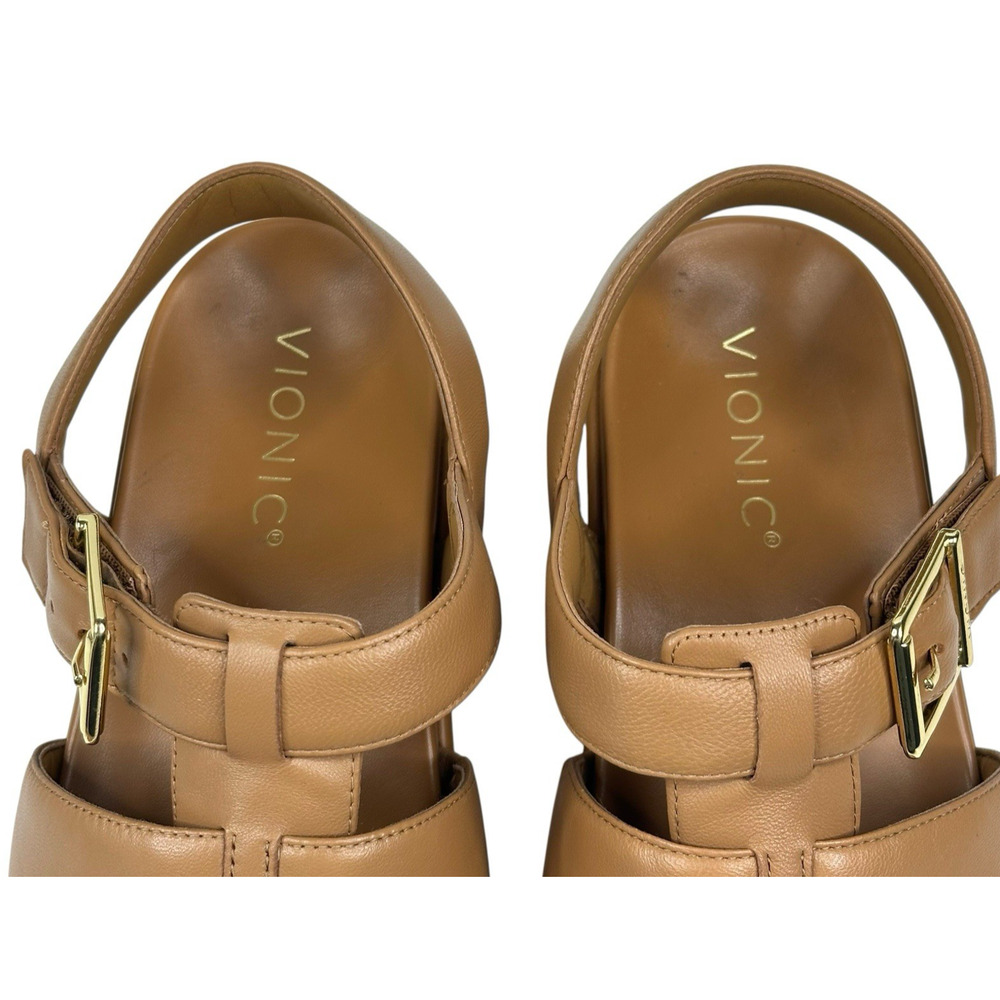 Vionic Delano Platform Wedge Fisherman Sandals Camel Leather Womens Size 7 New - Picture 7 of 9
